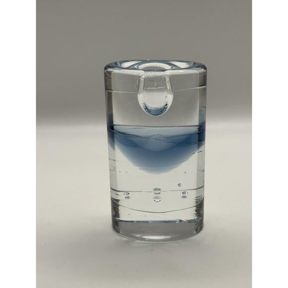 Vintage Clear & Blue Art Glass Tealight Candle Holder Bubble Design Modern - Picture 1 of 10